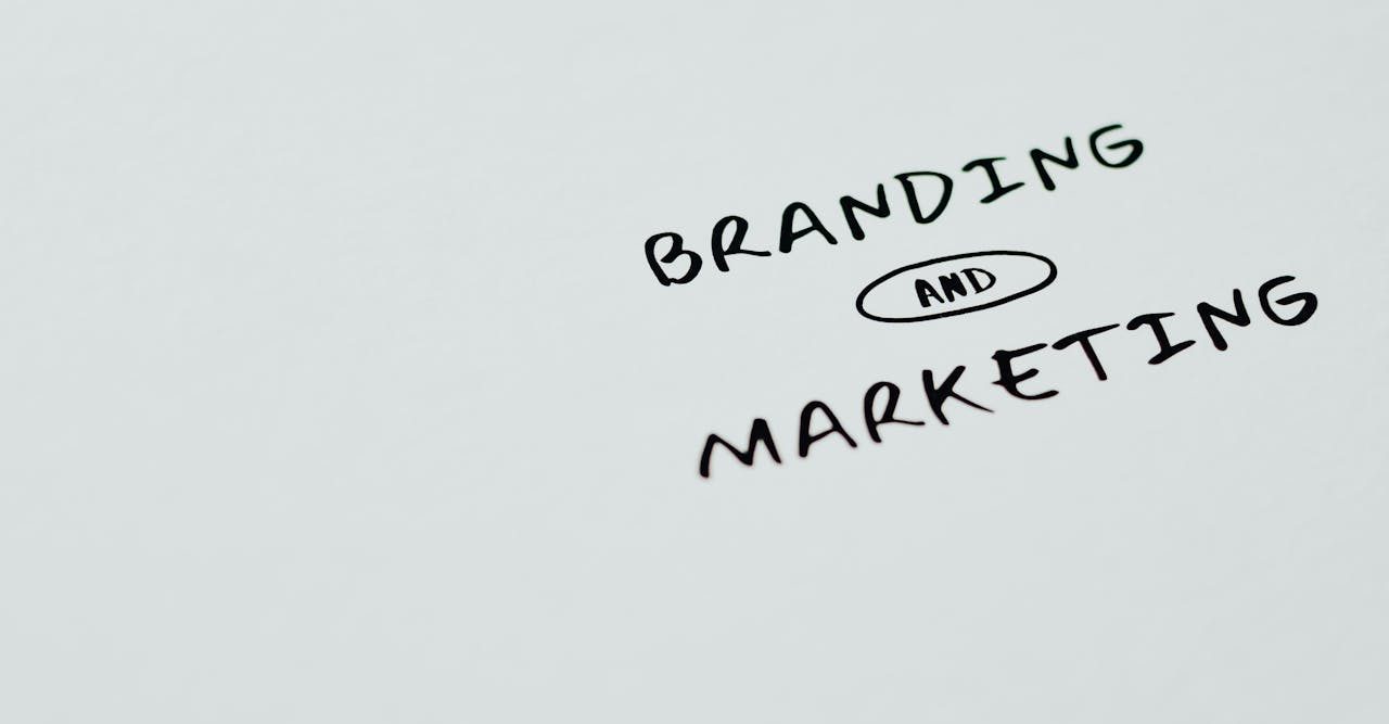 Branding and Marketing Text on a White Surface